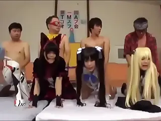 Cosplay party erupts into wild costumed encounters, masks and outfits clashing in a colorful frenzy of bodies. Fabric brushes against bare skin in fleeting touches, sparking instant connections. Energy peaks in a blur, turning fantasy into tangible thrills.