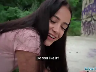 Rain pelts the streets as the 19-year-old innocent steps into the Public Agent's world, her breath hitching at the first bold advance from that huge presence. Water droplets cling to bare skin like cool kisses, amplifying the thrill of urgent encounters that push boundaries in the downpour, making every second pulse with raw, unstoppable energy.