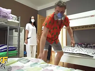 Redhead Latina nurses turn a fake hostel into a threesome hotspot, their playful antics escalating into a frenzy of shared excitement. The soft rustle of sheets mixes with laughter and moans, creating an intimate soundscape of pleasure. This naughty scenario unfolds like a dream, where every touch leads to thrilling discoveries.